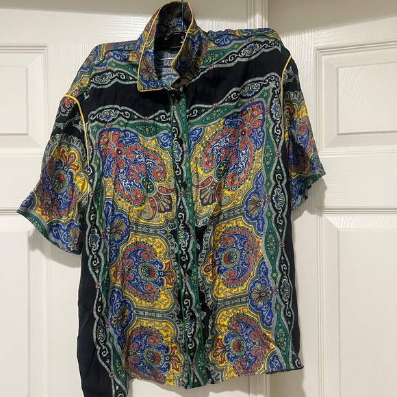 SANDRO PARIS Colorful Print Multicolored Lightweight Shirt Resort Office Medium - Picture 9 of 13
